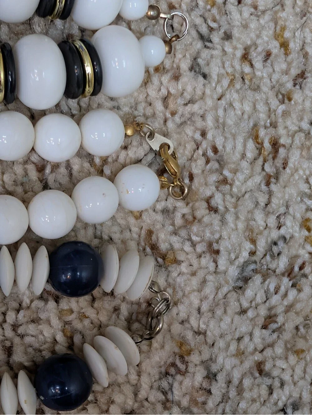 Vintage White Plastic Bead Necklace Lot Set 8 Mid Century Monochrome Modernist
